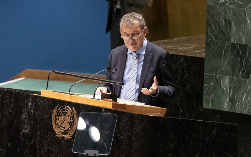 Commissioner-General of the UN Relief and Works Agency for Palestine Refugees in the Near East Philippe Lazzarini speaks during UNGA meeting at UN Headquarters in New York on March 4, 2024.Image: AAP/ Lev Radin/Sipa USA
