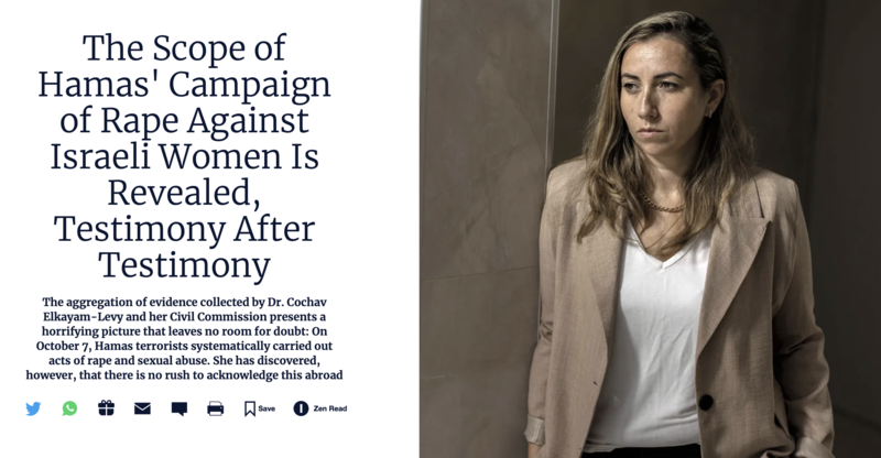 Screenshot of Haaretz article shows image of Elkayam-Levy and headline