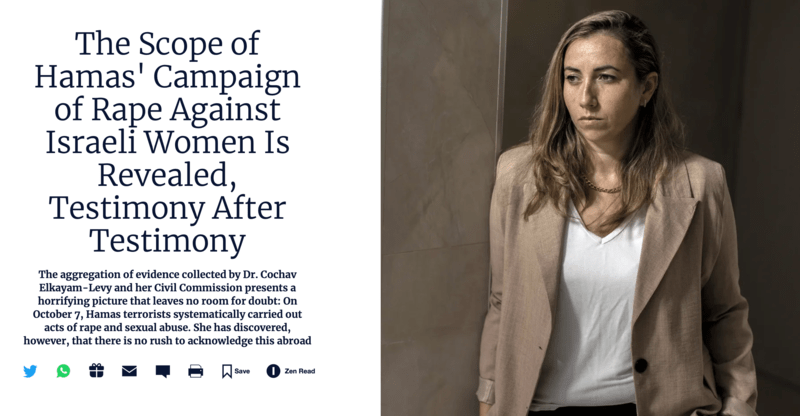 Screenshot of Haaretz article shows image of Elkayam-Levy and headline