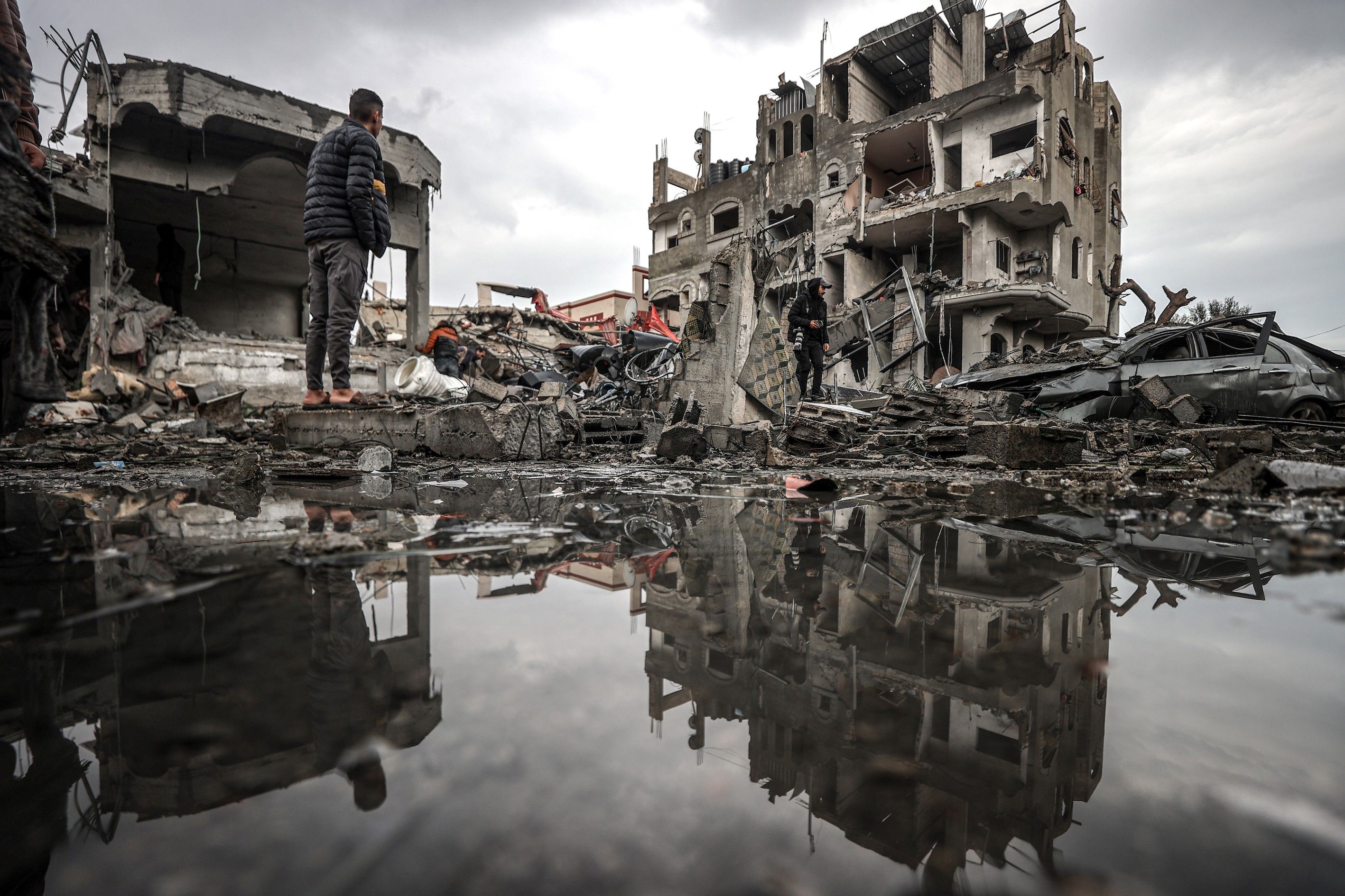 view of the heavily bombed Maghazi refugee camp in central Gaza. 