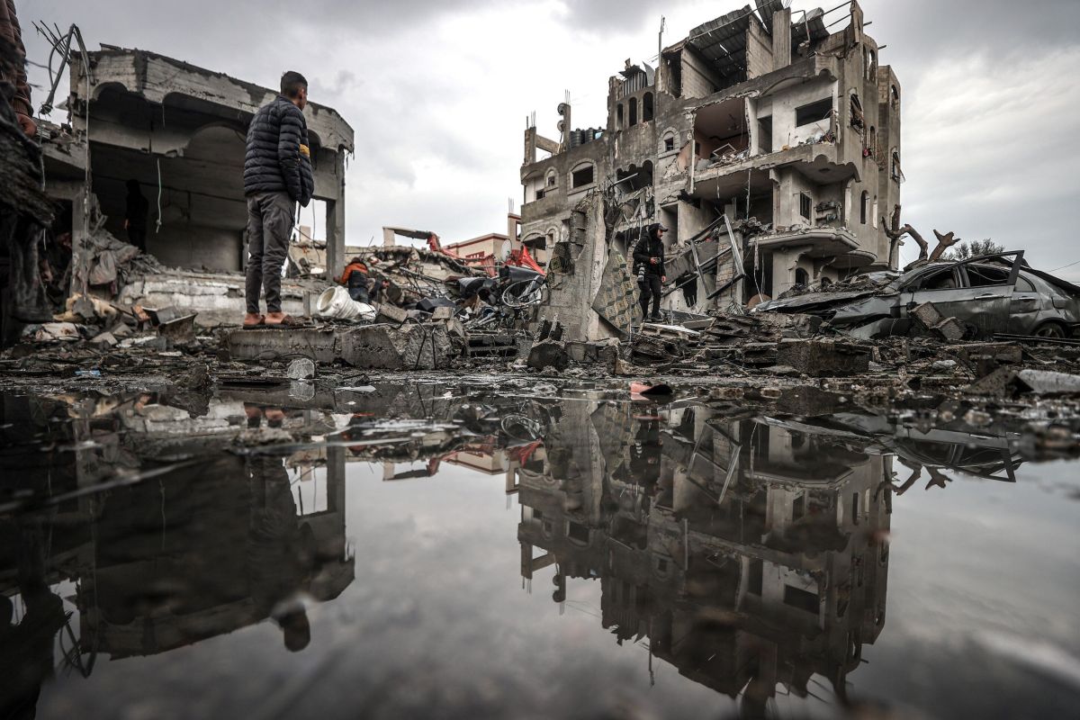view of the heavily bombed Maghazi refugee camp in central Gaza. 