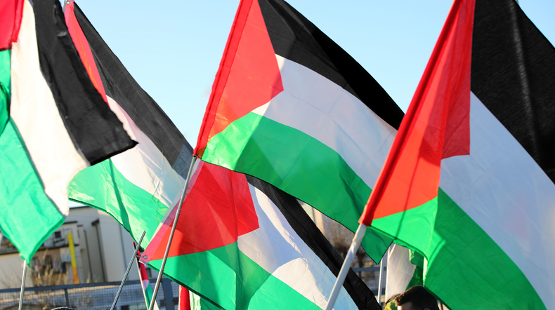 Palestinian flag flying freely in the suburban suburbs backlit at sunset. Image:iStock/ChiccoDodiFC Palestinian flag flying freely in the suburban suburbs backlit at sunset. Image:iStock/ChiccoDodiFC