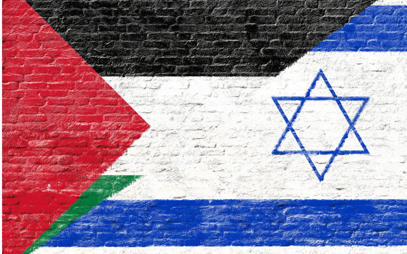 Israel and Palestine - National flag on Brick wall