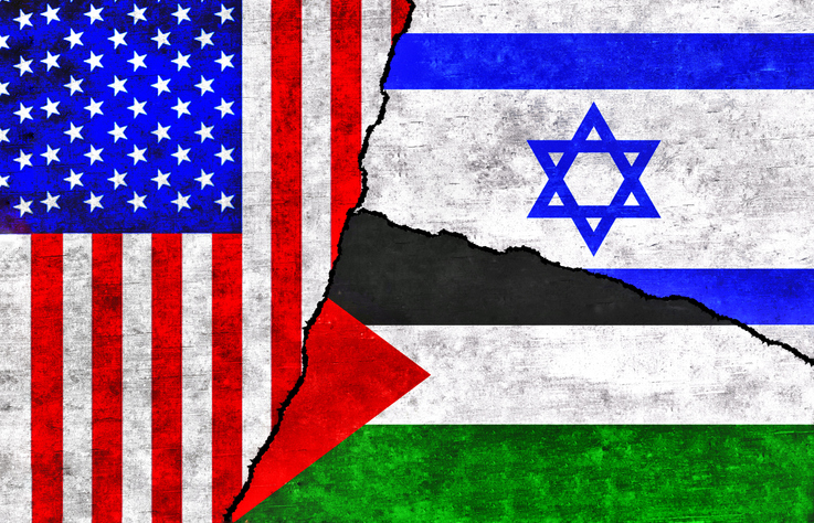 USA, Israel and Palestine flags on wall Image:iStock/ Ruma Aktar